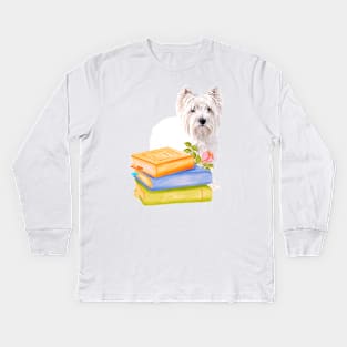 Westie with books Kids Long Sleeve T-Shirt